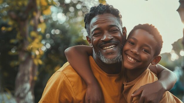 a father and daughter hug in the sun