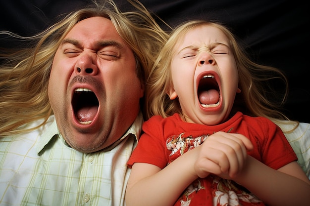 Father and daughter playing in bed