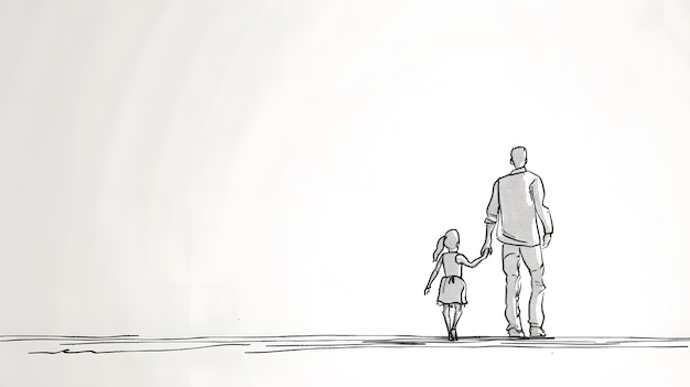 Photo father and daughter simple black line drawing