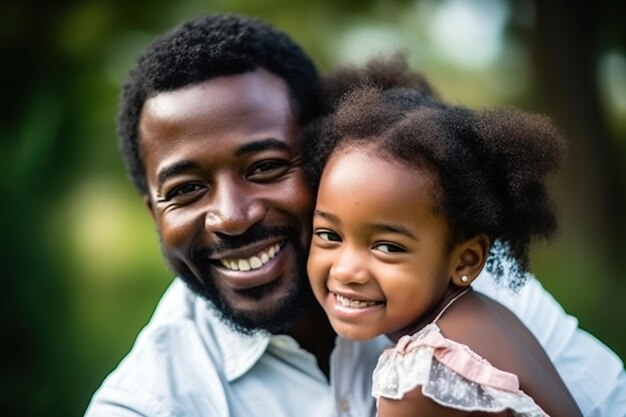 A father and daughter smile for the camera.