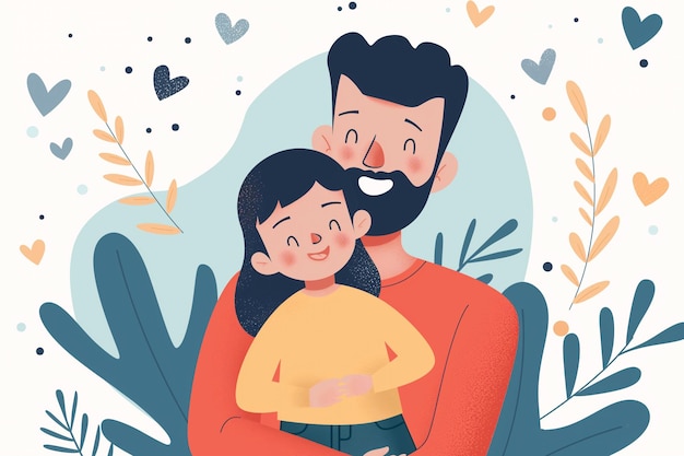 Father and daughter together flat illustration fathers day card