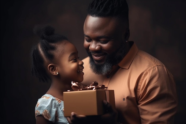 A father gives a gift to his daughter Fathers Day