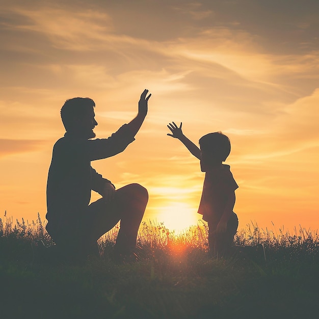 Father giving son high five Parent child relationship concept