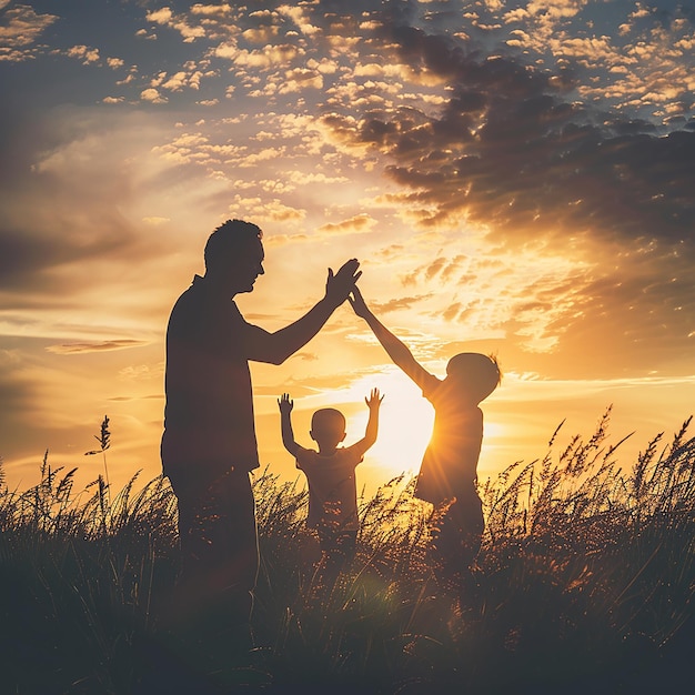 Father giving son high five Parent child relationship concept