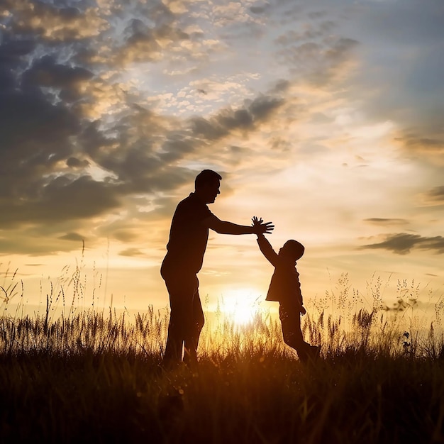 Father giving son high five Parent child relationship concept