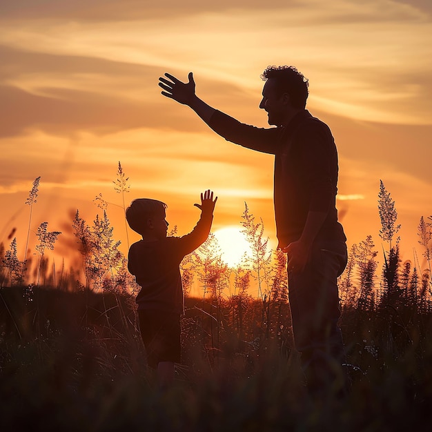 Father giving son high five Parent child relationship concept