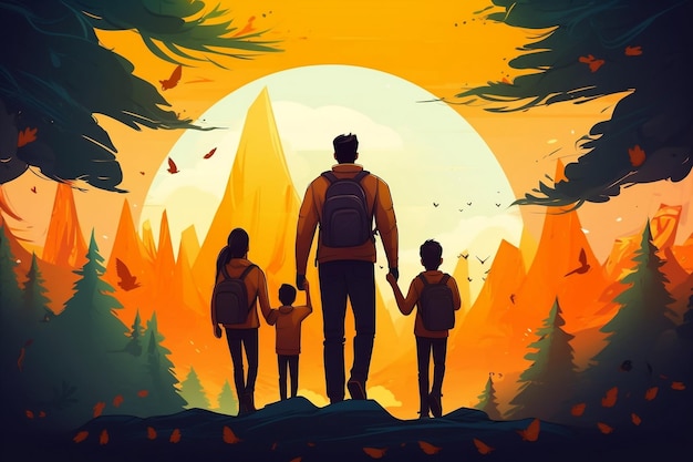 A father and his childs spending time together Father's Day graphic illustration Generative Ai