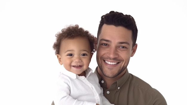 Father and his little son white background smiling father's day