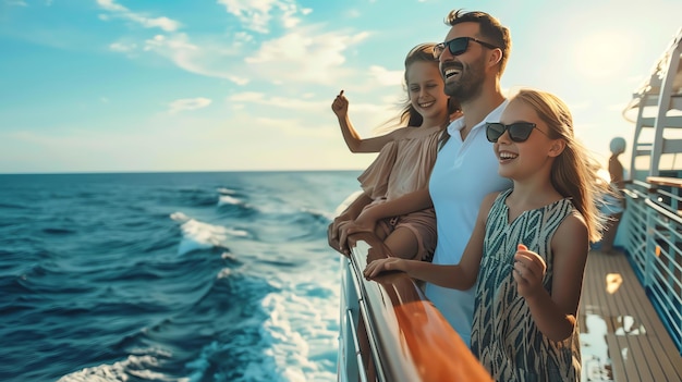 A father and his two daughters enjoy a cruise ship vacation together