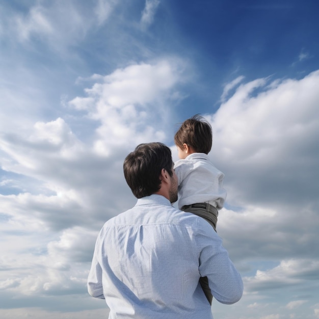 Father holding child looking up to the sky