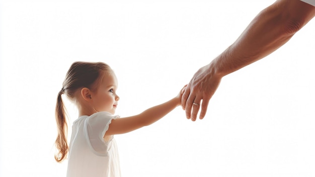 Father Holding Daughters Hand Isolated on White Background