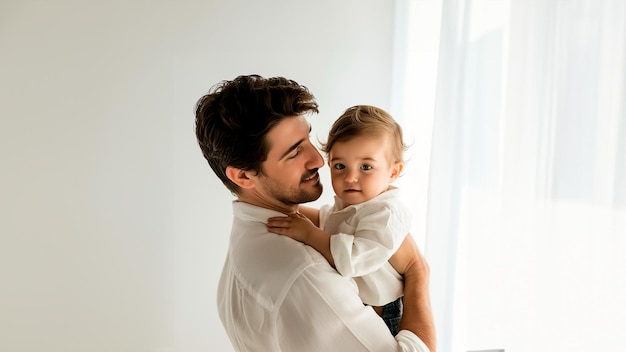 father holding his son white background