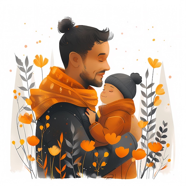 father hugging his son or daughter simple and minimalist illustration