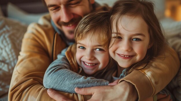 Photo father and little girl embracing in a heartfelt hug