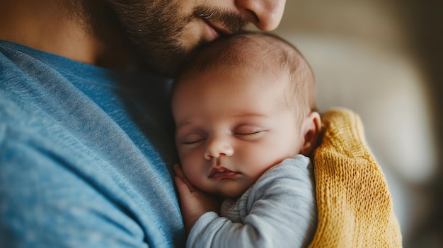 Photo a father lovingly cradles his newborn baby while gently kissing their forehead in a warm intimate moment indoors