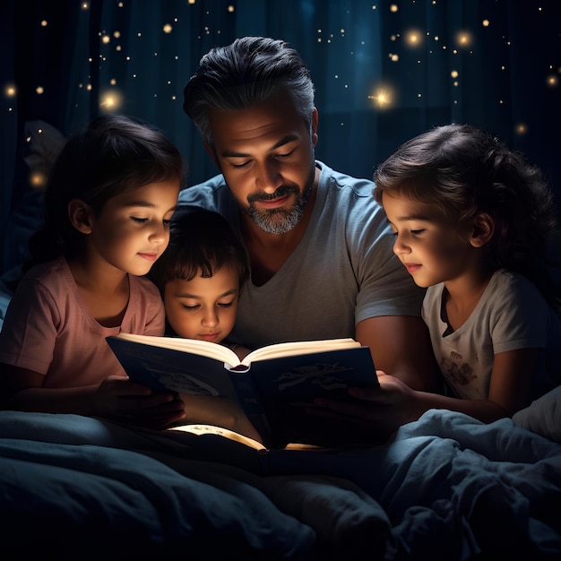 Father reads a book to children Fathers Day