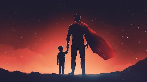 Father's Day Background Superhero Father with Child Generative AI