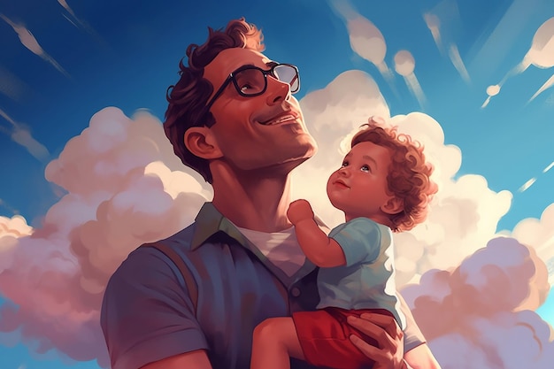 Father's Day graphic illustration The concept for Father's Day poster or card template design Generative Ai