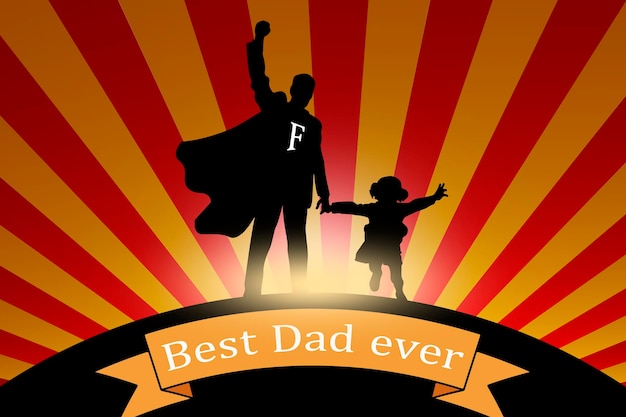 Photo father's day silhouette of father and child in superhero costume