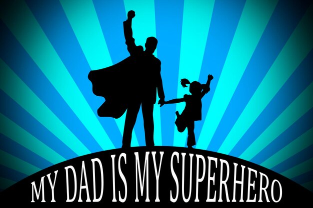 Photo father's day silhouette of father and child in superhero costume