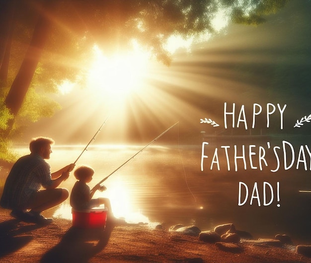 a father and son are fishing at the beach with the words happy fathers day