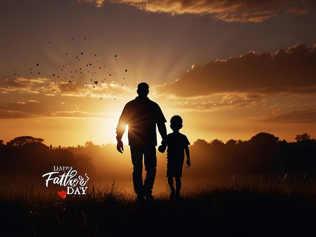 a father and son are silhouetted against a sunset background with the words happy fall