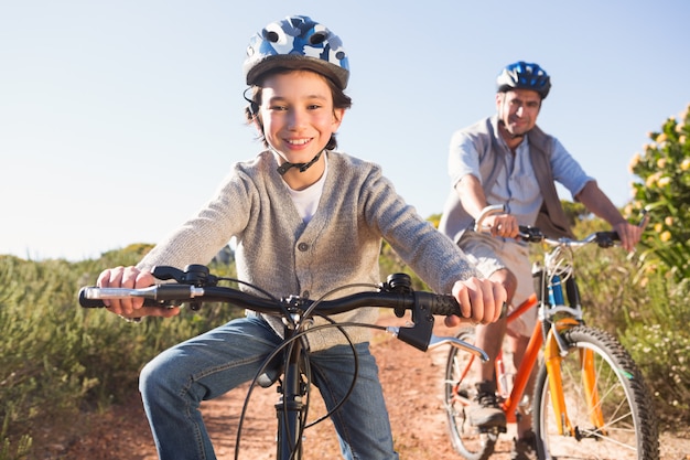 Father and son on a bike ride 