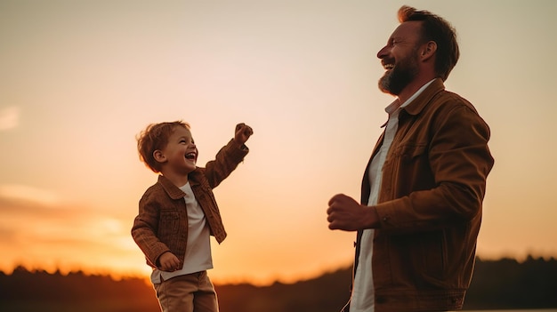 Father and son bonding having fun together