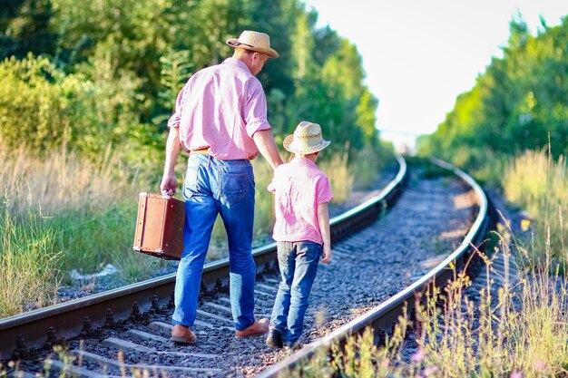 Father and son cowboys concept happiness together