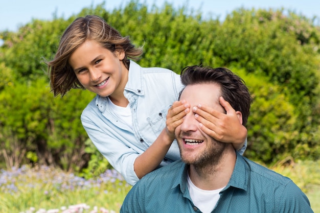 Father and son having fun