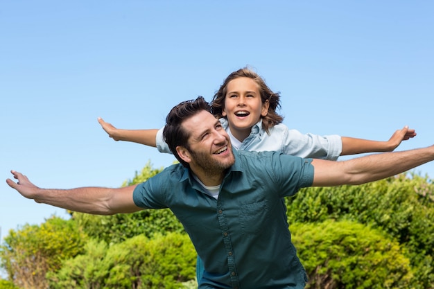 Father and son having fun