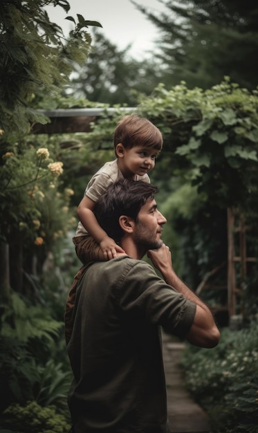 Father and son having a good time close up shot