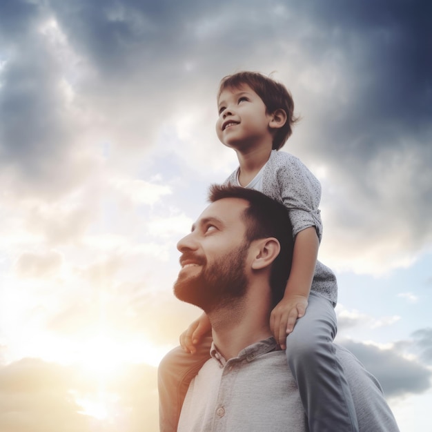 Father and son having a good time close up shot