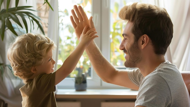 Photo father and son high five