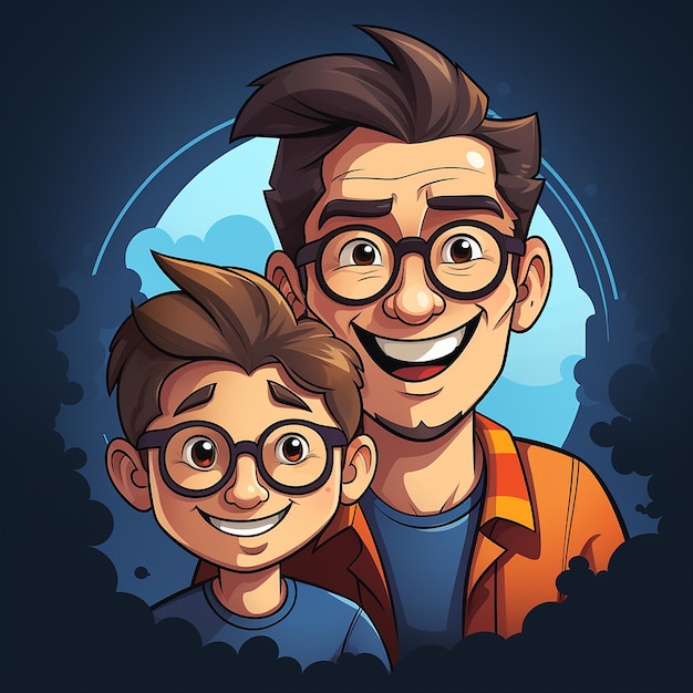 father and son logo cartoon