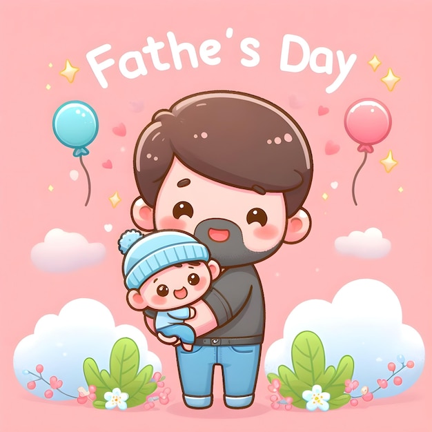 a father and son picture with balloons and a pink background with the words father day on it