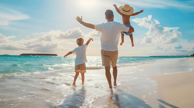 father and son playing on the beach