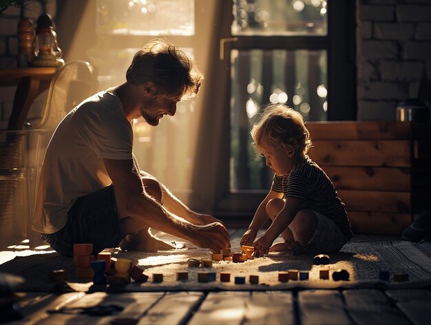 father and son playing a game of chess