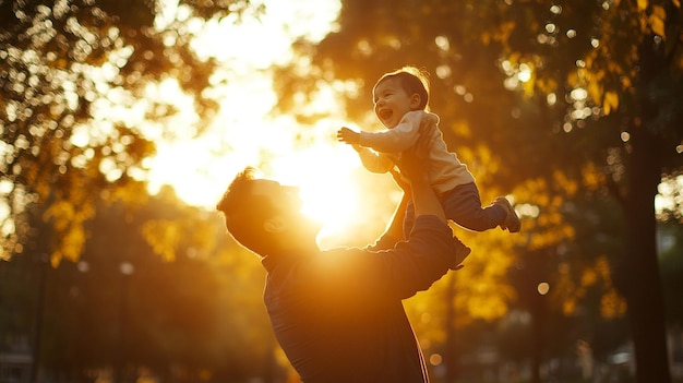 Photo a father and son playing in the sun