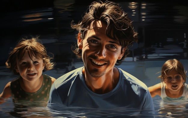 father and son in the pool Generative AI