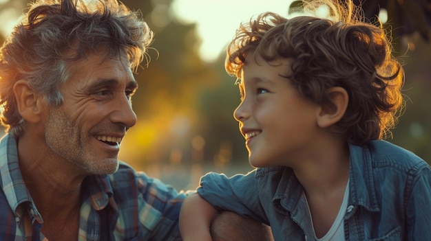 a father and son smiling at the camera