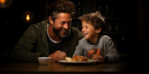 Father and Son Smiling and Enjoying the Moment Together