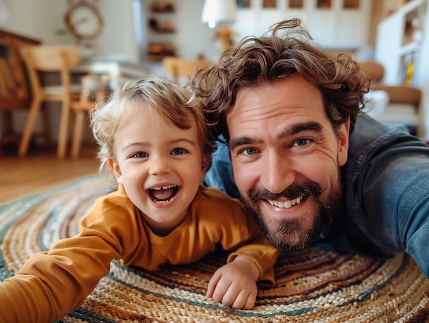 Father and Son Taking Selfie in Kids Room Fun and Digital Literacy Learning