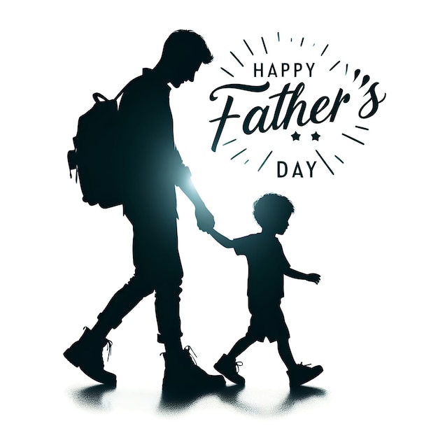 Photo a father and son walking in front of a logo for fathers day