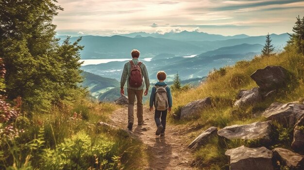 Father and Son039s Adventurous Journey Hiking the Mountain