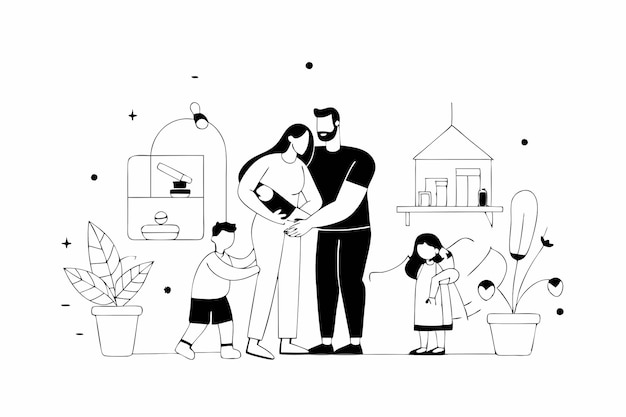 Father supports mother abstract vector illustration of paternal help maternal care and family teamwork