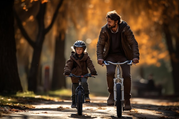 Father Teaching His Son Cycling at Park Generative Ai