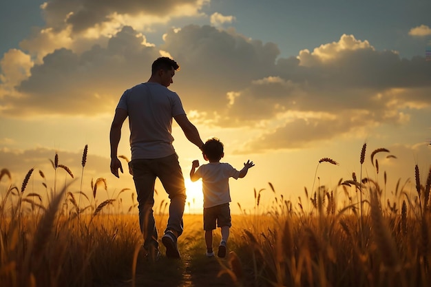 Father throw his son up of the sun silhouette in the park sun