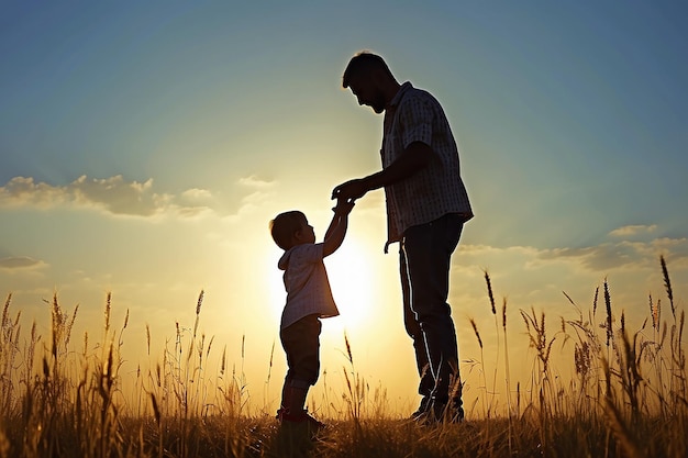 Father throw his son up of the sun silhouette in the park sun