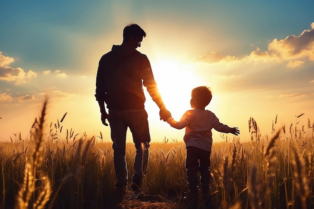 Father throw his son up of the sun silhouette in the park sun